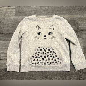 Jumping Beans Gray Cat Face Sweatshirt with Leopard Pockets. Girl’s size 5T